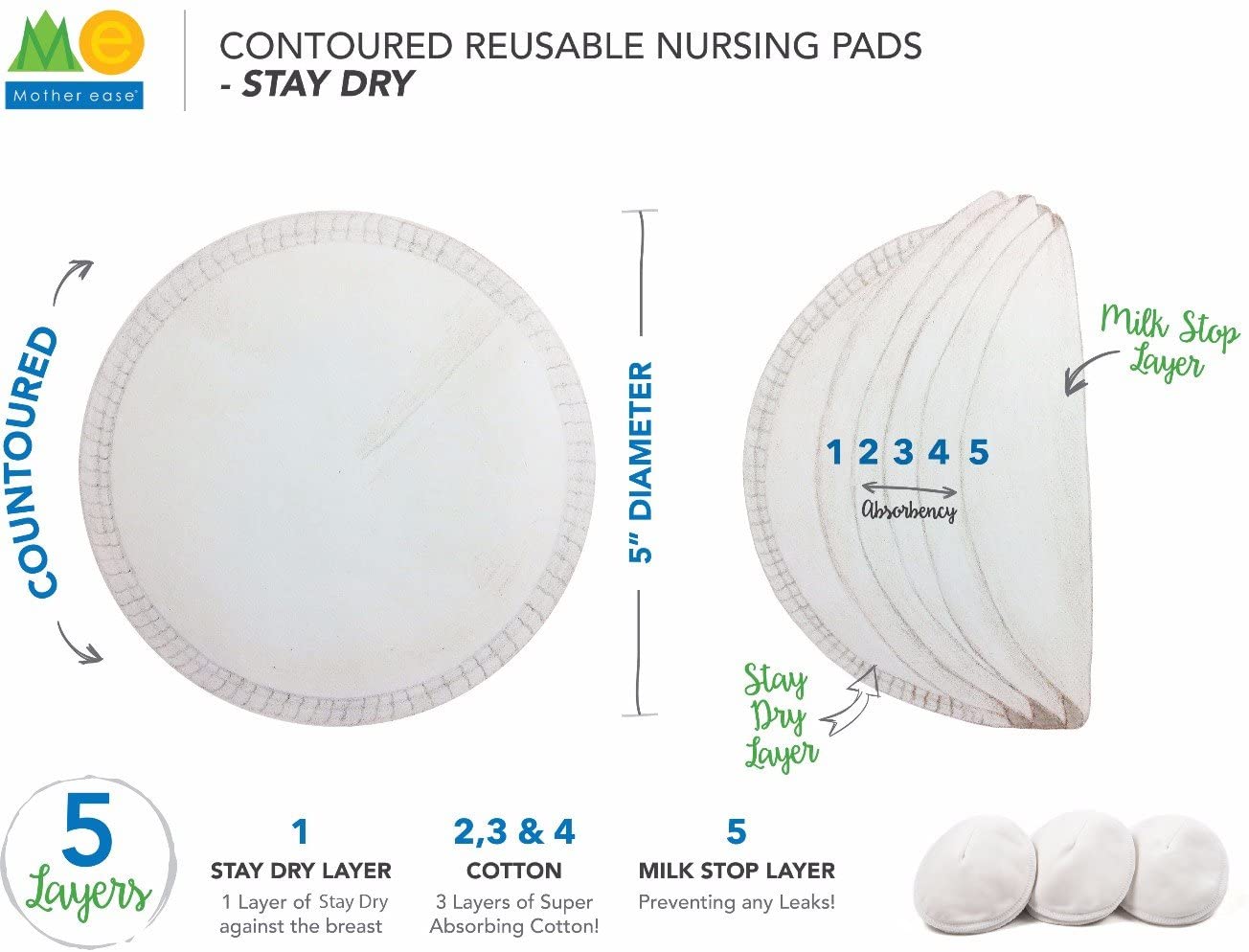 Motherease stay dry breast pads cotton terry stay dry liner